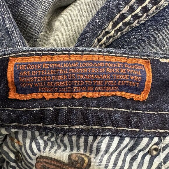 WOMENS Rock Revival LYNKAI Crystal Rhinestone Stitched Easy Crop Jeans 32 Y2K - Picture 14 of 16